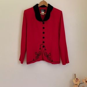 Elegant Red Blazer with Black Accents